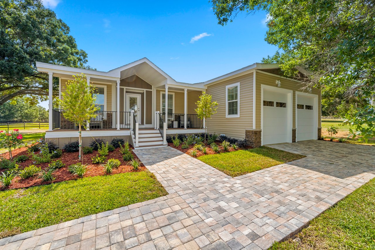 Beautifully designed manufactured home with modern features and ample outdoor space. 